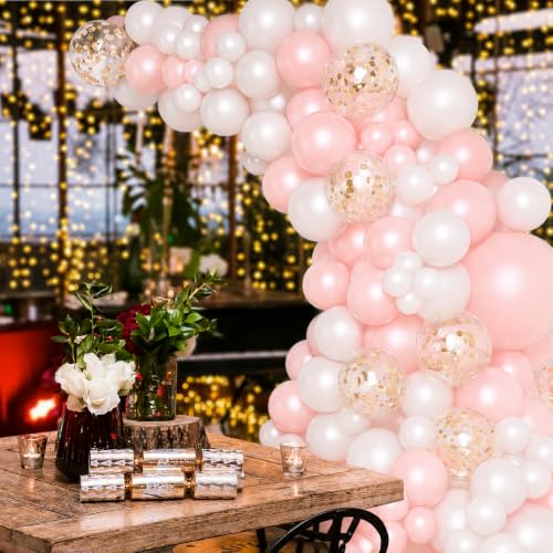 Image of Toys Treasure Happy Birthday Decoration Items, Light Pink White Gold