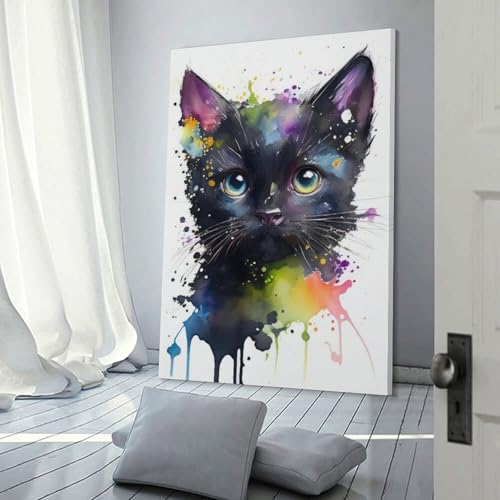 Poster aquarelle de chaton noir toile décoration murale salon 40x60