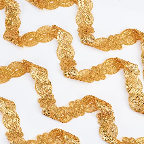 Nbeads 14.7 Yards Sequins Lace Trim Ribbon, 1.57" Wide 8-Shaped Glitter Flower Ribbon Sequin Fabric Beaded Lace Fabric Appliques Sewing For Wedding Dress Hair Band Clothes Decoration, Orange #TOP4