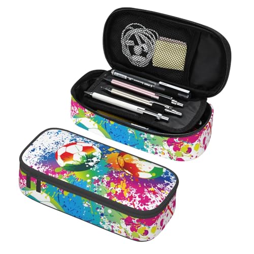 Image of Colorful Soccer Pencil Case Big Capacity Storage Pencil Pouch Stationery Bags With Zipper Portable Pen Holder Box Organizer For Boys Girls Teens Student College School Office Supplies