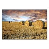  Haute Qualité Poster – Naturel 22 – Paysage Coucher de soleil d\'été Champ Céréales Grain paille Nuages ballots de paille Décoration Murale Impression d\'art Artwork, 42.0 cm x 59.4 cm A2