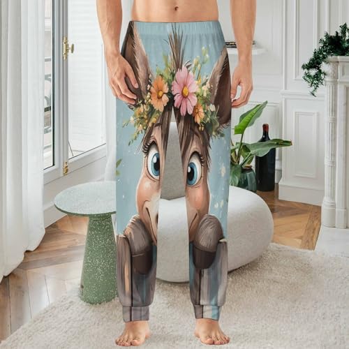 Farmhouse Donkey Floral Men's Pajamas Pants Lightweight Sleep Lounge Pant Pjs Bottoms Casual Sleepwear2