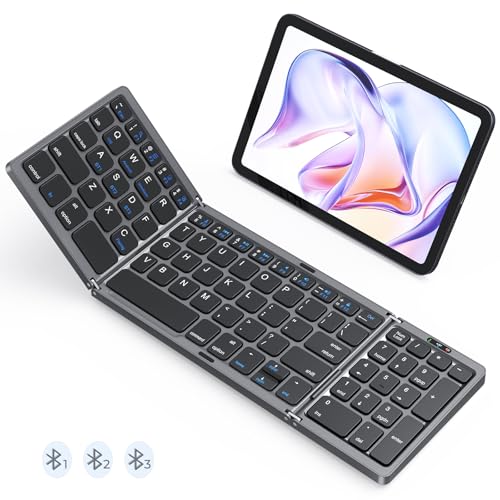 Image of Foldable Bluetooth Keyboard, Wireless Portable Keyboard with Numeric Keypad, Rechargeable Pocket-Sized Travel Keyboards for Windows, iOS, Android Smartphone, Tablet, and Laptop, Support 3 Devices