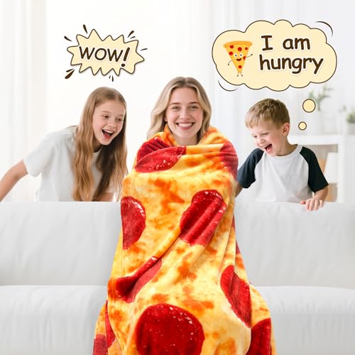 Image of Mermaker Pepperoni Pizza Blanket 2.0 Double Sided 71 Inch for Adult and Kids, Realistic Food Blanket, 285 GSM Soft, for Teenage Boys and Girls