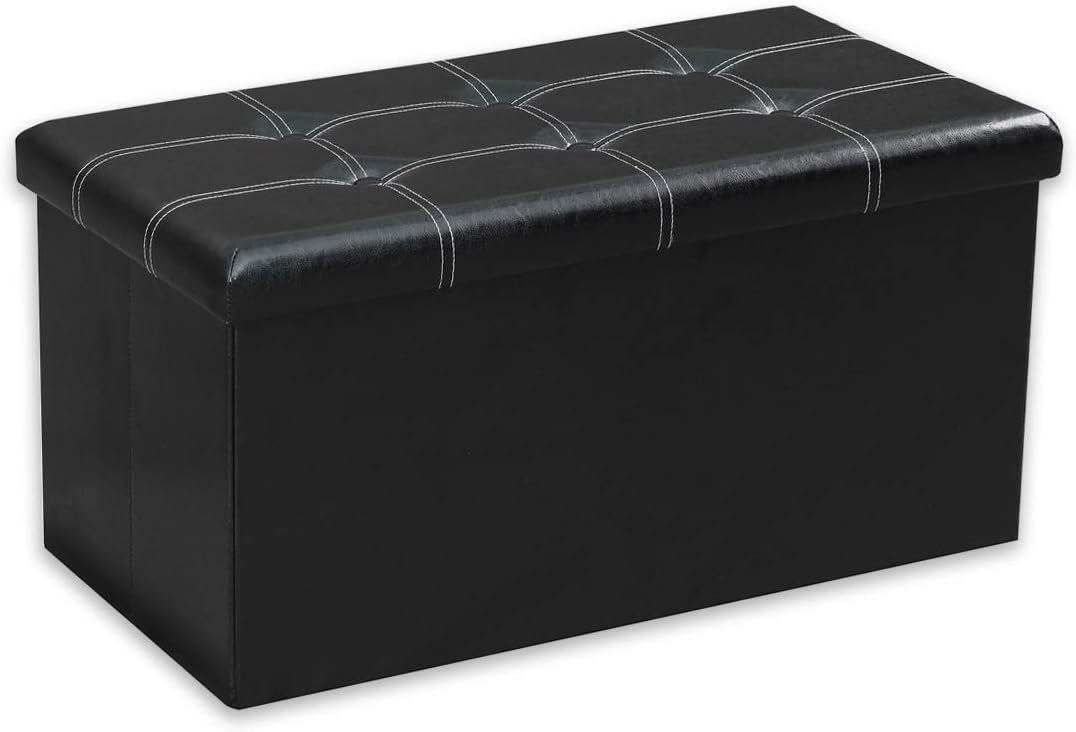 30" Faux Leather Folding Storage Ottoman Bench Foot Rest Seat/Foot Stool,Ottoman with Storage Folding Toy Box Chest for Bedroom and Livingroom,30"¡Á15¡Á15,Black (Large, Black)