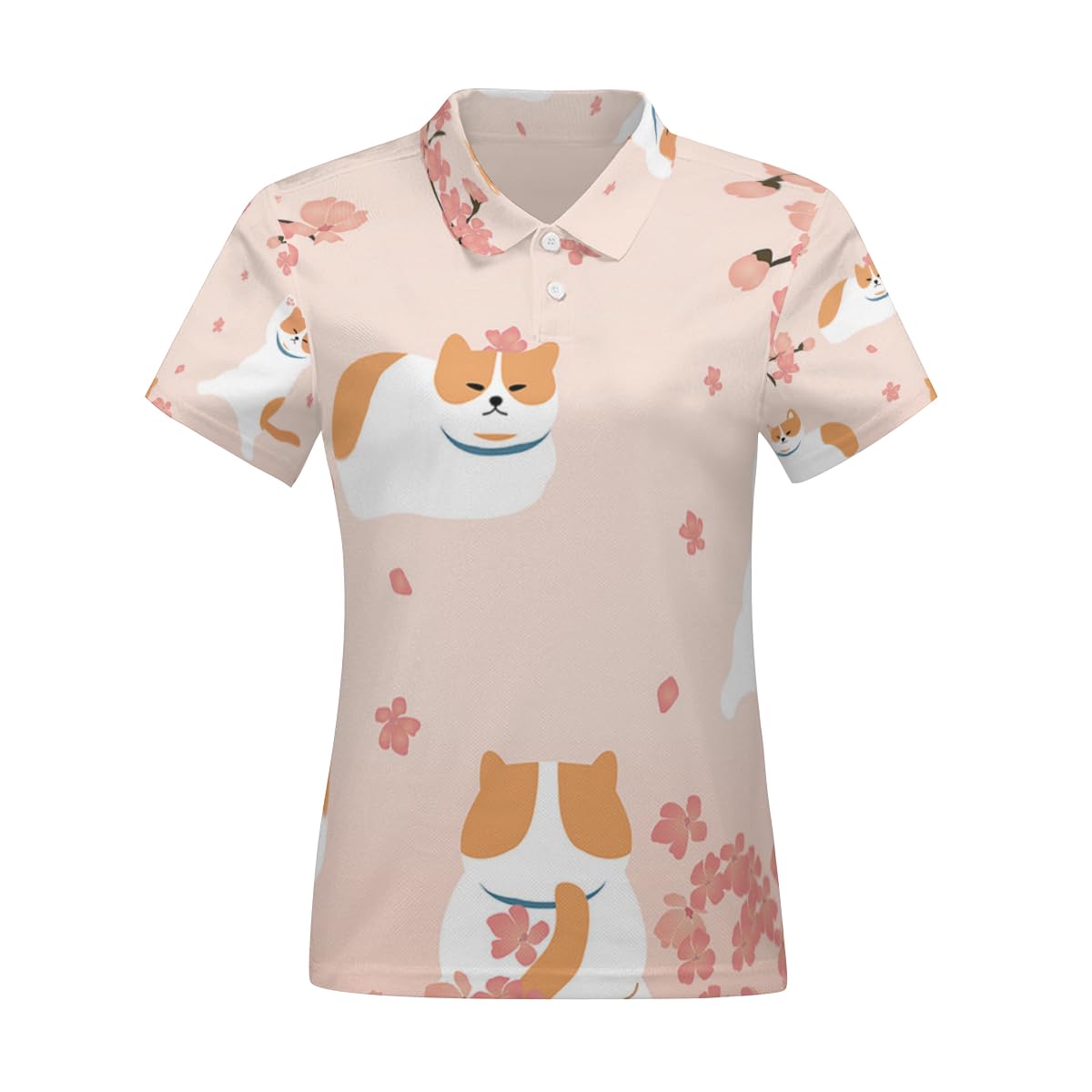 Amazon.co.jp: レディース ポロシャツ 萌え 猫 ネコ柄 桜柄 短袖