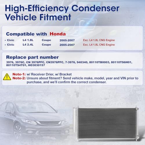 Image of Air Conditioning A /C Condenser Compatible with 2012-2015 Honda Civic # 3976, 80110TB0003, 80110TS6H01