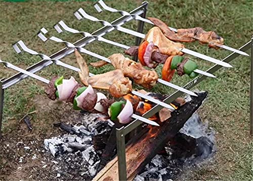 Trwałe 10 sztuk 50 cm 60 cm duże długie szaszłyki do grilla ze stali nierdzewnej grillowanie igła do grilla Szerokie kije Płaski widelec do kebabu do grilla w ogrodzie (kolor: 10 sztuk 59 cm) (10 sz