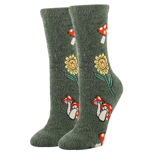 ooohyeah Women’s Funny Novelty Pattern Fuzzy Crew Socks, Cozy Fluffy Warm Cute Socks, Shoe Size 5-10