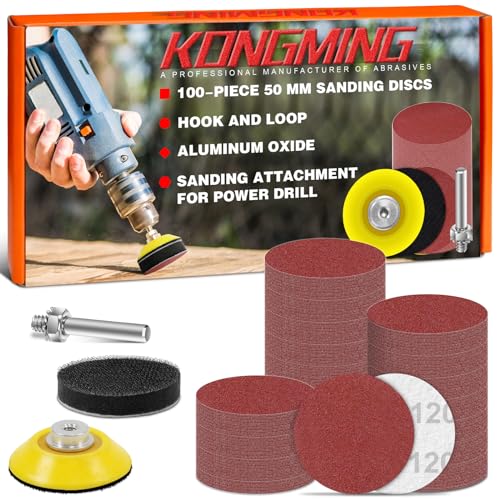 KONGMING Lijas 50mm 100 Piezas Grano 120 Papel de Lija para Taladros y atornilladores
