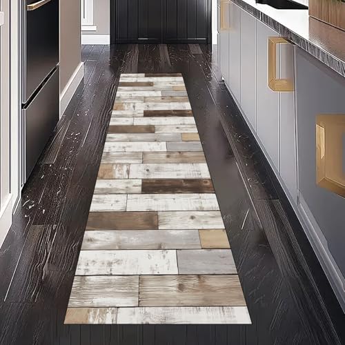 Dppyuxa Küchenteppich Rustikales Holz Waschbar und rutschfest, Rutschfester Teppich Bauernhaus Brett für Küche Modernes Design Läufer Maschinenwaschbar und Schmutzabweisend für Flur 60x180 cm Dppyuxa Küchenteppich Rustikales Holz Waschbar und rutschfest, Rutschfester Teppich Bauernhaus Brett für Küche Modernes Design Läufer Maschinenwaschbar und Schmutzabweisend für Flur 60x180 cm