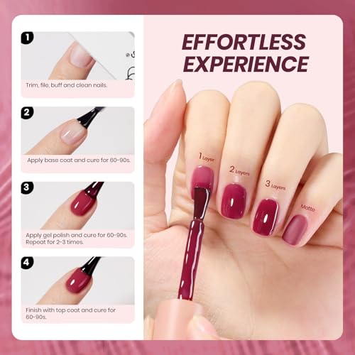 Image of Beetles Burgundy Red Gel Nail Polish - 15ML Wine Red Neutral Cherry Color Jelly Gel Polish Soak Off UV Translucent Effect Blushed Wine Series Manicure Gift for Women