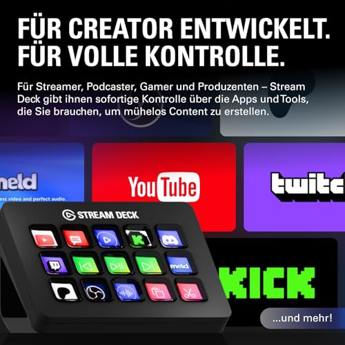 Elgato Stream Deck MK.2 – Studio-Controller, 15 Makrotasten, auslösen von Aktion in Apps und Software wie OBS, Twitch, YouTube und anderen, für Mac und PC