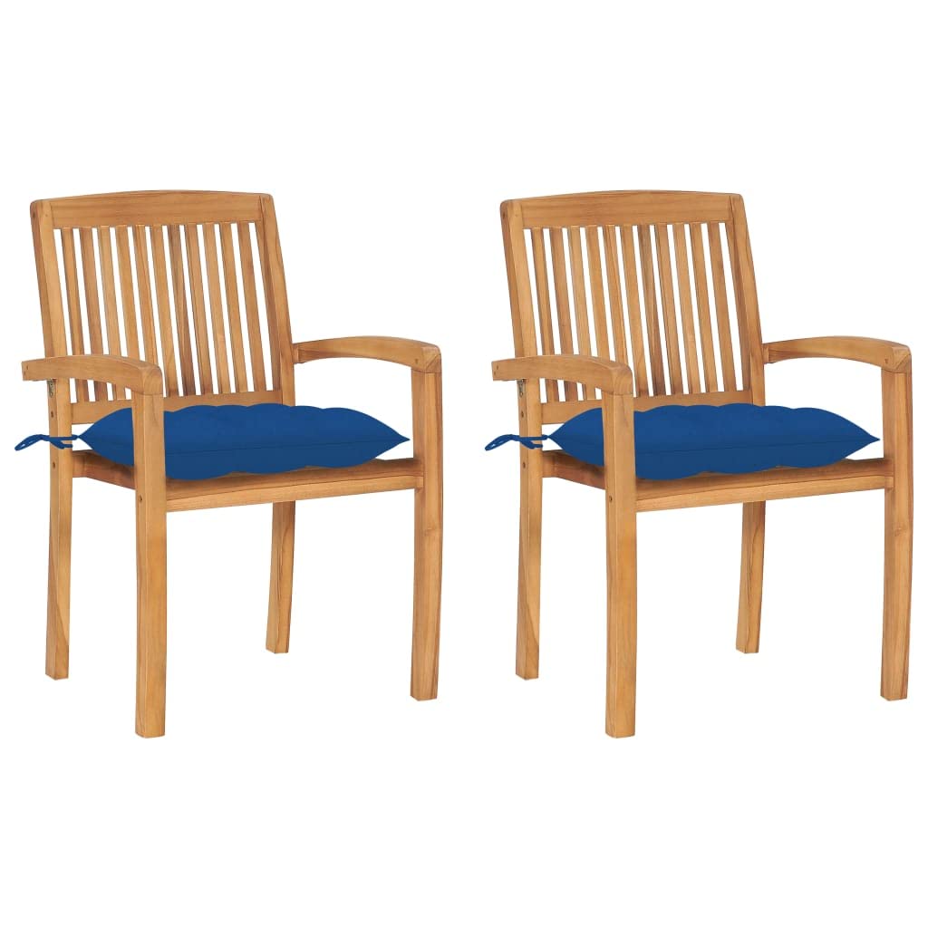 Chaises de jardin en teck empilables et robustes avec coussins d'assise pour petit balcon