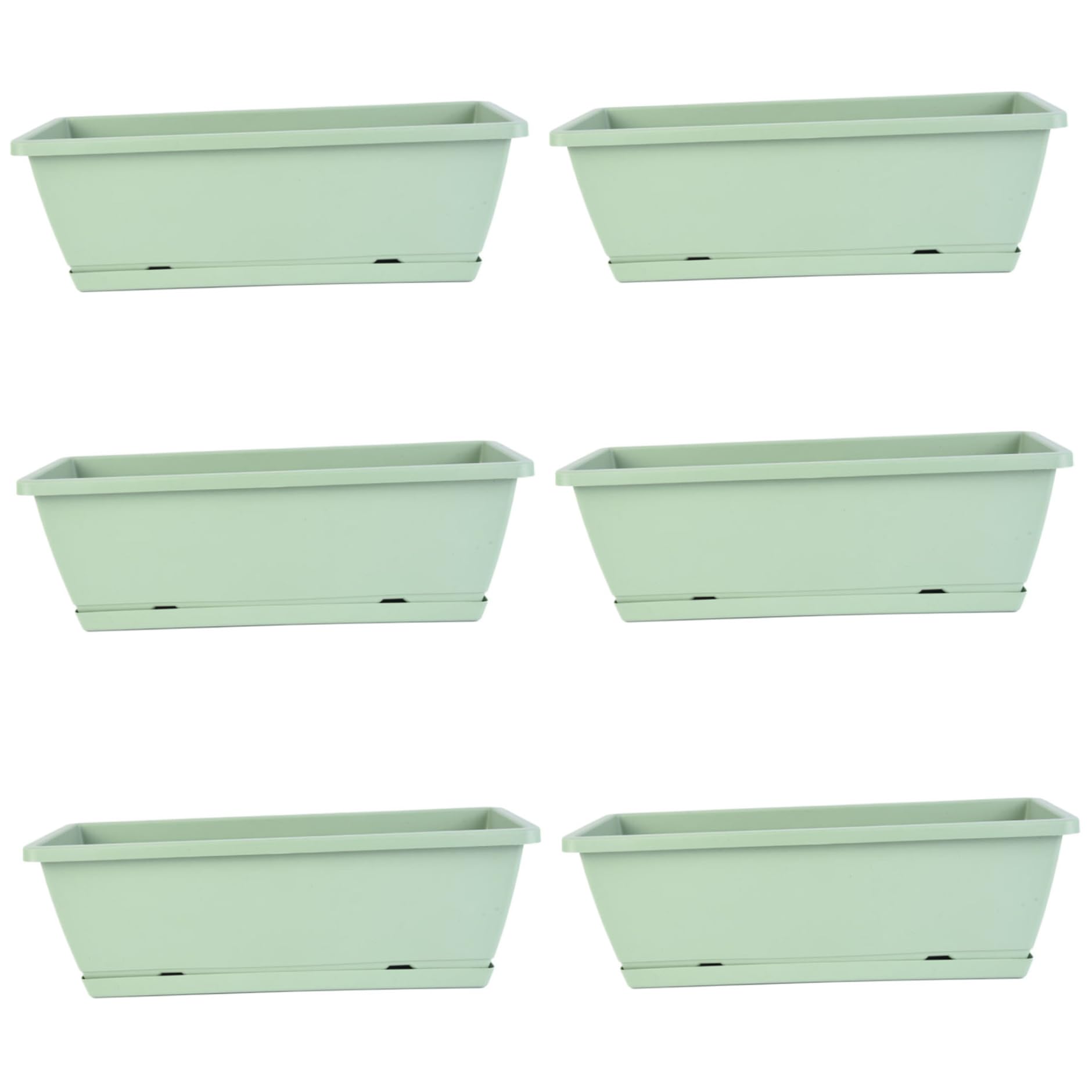 Vistnale Planter|Planter Box 6Pcs Ventilated Window with Drainage PP Rectangle with Tray 16.9x7.1x6.3in Flower Vegetable for Balcony Windowsill Garden, Green