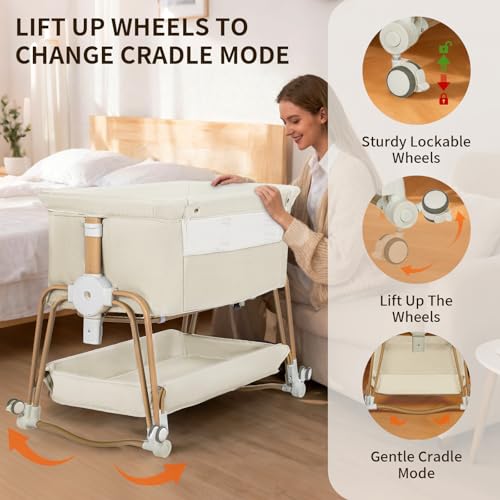 Image of 4-in-1 Baby Bassinet, Portable Bassinet Bedside Sleeper with Mosquito Net