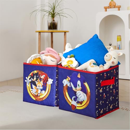 Image of Idea Nuova Sonic the Hedgehog Storage Cubes with Handles, Set of 2, Durable 10 inchx10 inch Closet Organizers for Kids' Rooms, Blue