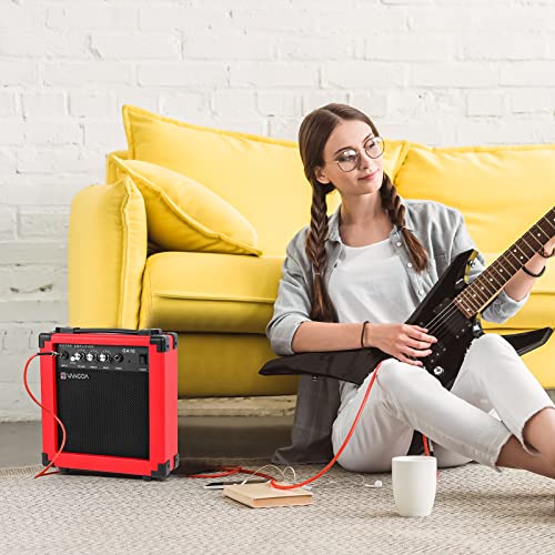 Vangoa Electric Guitar Amp, 10W Combo Amplifier For Electric Guitar Mini Portable Acoustic Guitar Amp With Headphone Jack And Distortion Tone,Red #TOP4