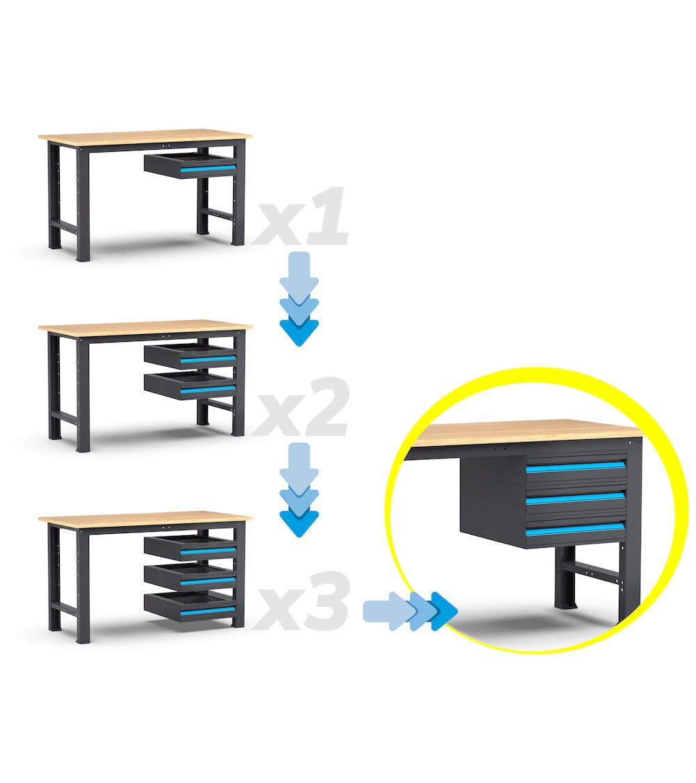 FAMI - Banco da Lavoro Garage Fisso Linea 391 in Acciaio con Piano in Multiplex di Faggio, Portata 1000 kg – Banco Officina Professionale Modulare, L1024×P750×H877 mm (Lunghezza 1024 mm)