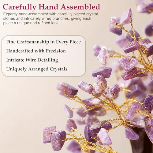 Image of Amethyst Gemstone Tree Decor for Home & Office | Purple Crystal Bonsai Tree with Wooden Base | Healing, Stress Relief & Positive Energy | Vastu Feng Shui Spiritual Decor
