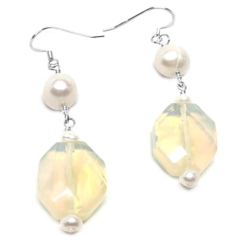 Miniatura 3 de Lab-Grown Lemon Quartz Cultured Freshwater Pearl Sterling Silver Earrings