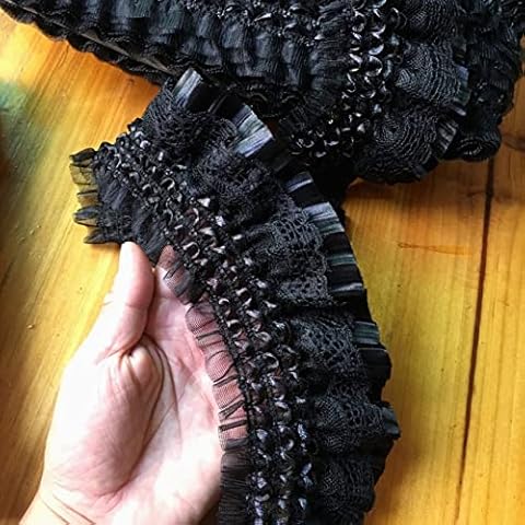 5 Yards 3 Inch Wide Lace Ribbon for Crafts Lace Trim for Sewing White Black 2 Layer Chiffon Lace Trim Ruffle Ribbon Pleated Tulle Ribbon Elastic Trim Dress Collar Sewing Decor Cover