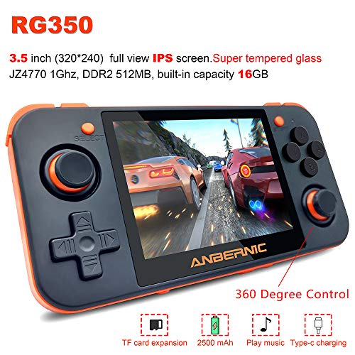DREAMHAX RG350 Handheld Game Console with 3.5 Inch IPS Screen Preload 10000 Games Opendingux System, Video Games Gameboy with Dual 1GHz / 512M / 16G + 32G (Black )