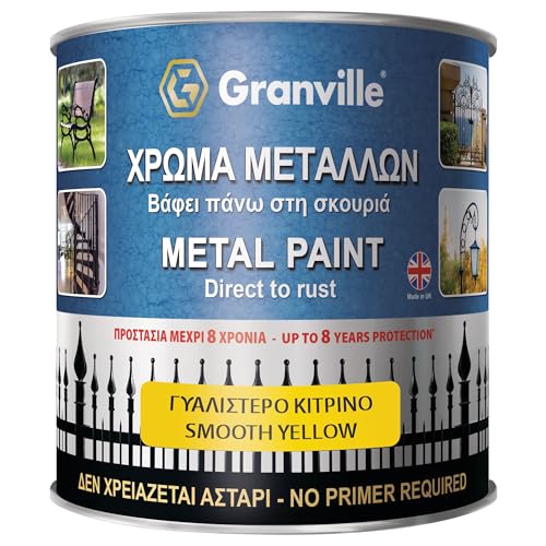 Granville Smooth Metal Paint – Yellow 250ml | Gloss Finish Metal Paint Rust Protection & Decorative Paint | Direct to Rust Premium Metal Paint Ideal for Gates – Furniture & Industrial Machinery