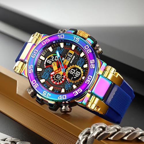 findtime Relojes coloridos para hombre 5ATM resistente al agua reloj digital con doble hora 12/24H indicador LED fecha cronómetro reloj grande para hombre moderno diseño militar - Imagen 3