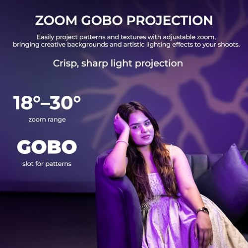 Image of Digitek (DS 30 WTP) 30W Optical Snoot Zoom GOBO Projector, 12 Special Effects, 3900 Lumen, 3000mAh Battery, Dual Temp 2700K-6500K, 15 GOBOs and 5 Color Films, CRI ≥96, for Photo & Videography