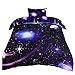 sourcing map Stella Cielo Cosmo Notte Modello 3D Stampato Singolo Queen Size Trapunta Letto Copripiumino Set- Include 1 Copripiumino, 1 Federa per Cuscino Viola Scuro Singolo