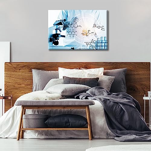 Image of TUMOVO Laboratory Research Concept Wall Art Home Decor Posters and Prints Young Scientist Painting Wall Art for Living Room 1 Pieces Medical Black and White Wall Art Framed Ready to Hang (16 inch Wx24 H)