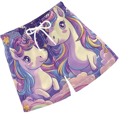 Pigsaly Boys Swim Trunks Cute Kawaii Unicorns Boys Board Shorts Swimsuit Swimwear Summer Bathing Suit S