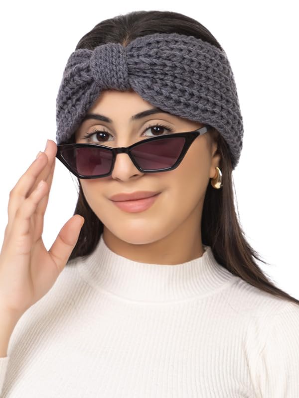 amoldo Women Soft And Warm Woolen Knitted Headband Earwarmer Earmuffs For Winters And Cold Weather Protection (Grey, Free Size)-picture-29