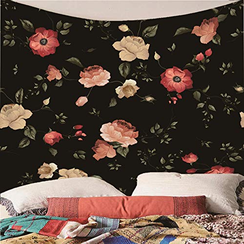 Tapiz de pared KnSam de poliéster premium con flores negro y rosa para salón 4