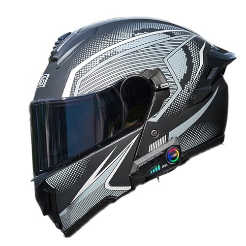 Frcychri Casque Moto Bluetooth, Homologué ECE Casque Moto Intégral avec Double Visière, Casque Moto Homme Avant Rabattable Modulaire, pour Hommes Femmes E,2X-Large