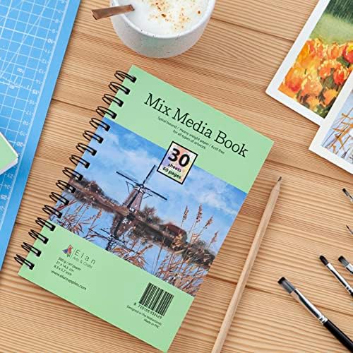 Elan Mixed Media Book A5, 30 Sheets 300gsm Paper, Multi-purpose Art Pad A5, Acid-Free Paper Art Books, Heavy Paper Mixed Media Sketchbook, Mixed Media Paper, Art Sketchbook A5 for Drawing and Painting