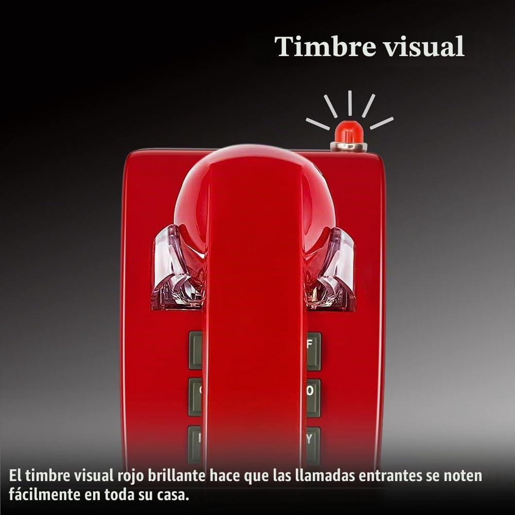 TeléFonos de Pared CláSicos para TeléFono Fijo con Timbre MecáNico, TeléFono de Pared de una Sola LíNea 2554 con Indicador de Correo de Voz, Rojo