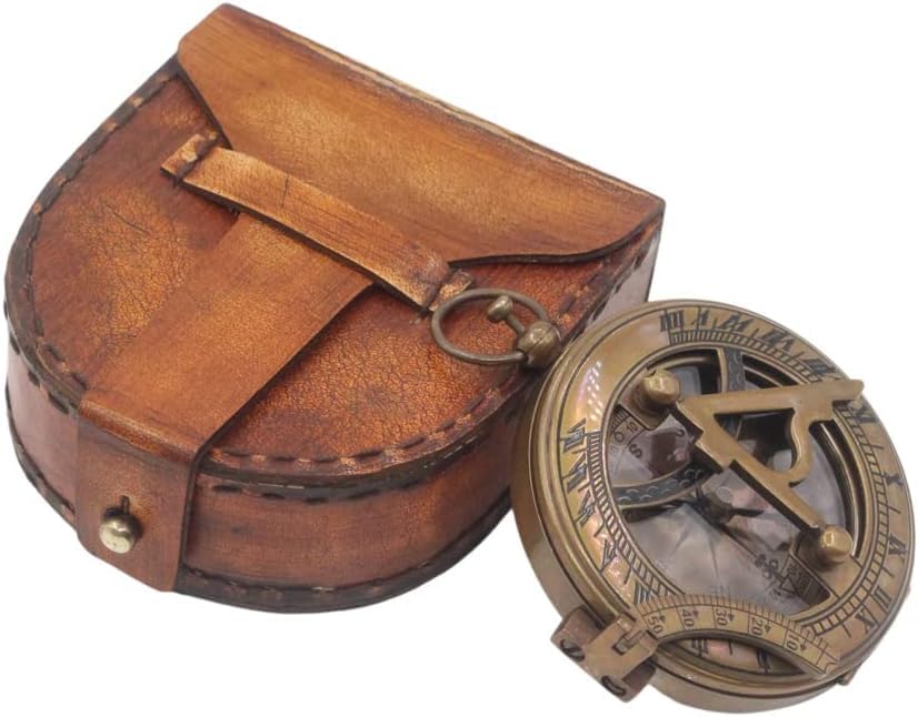 Brújula Náutica Antigua con Reloj de Sol y Caja de Madera miniatura 1