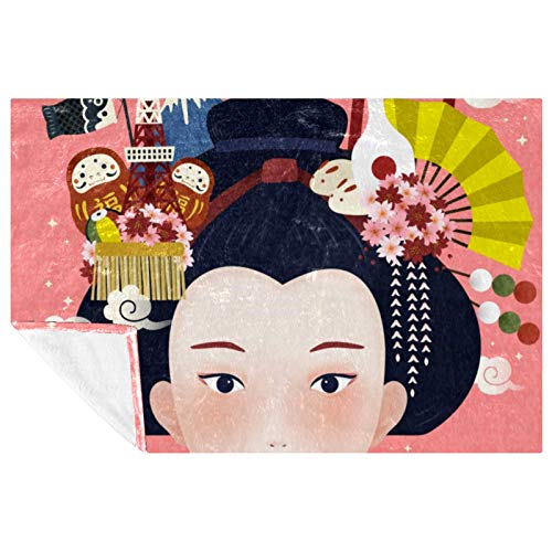 BestIdeas Mooie Japanse Vrouwen Prints Zachte Warme Gezellige Deken Gooi voor Bed Bank Bank Picknick Camping Strand, 150 × 100 cm