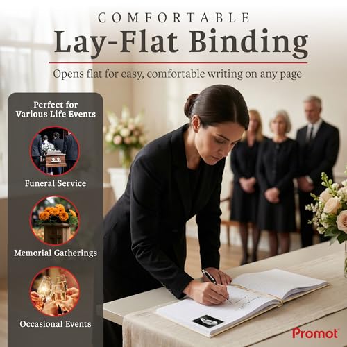 Image of Promot Funeral Guest Book for Memorial Service- Guest Book for Funeral Celebration of Life Decorations, in Loving Memory Guestbook Set with Wide-Ruled Pages, Custom Gold Foil Embossed Text (Gold)
