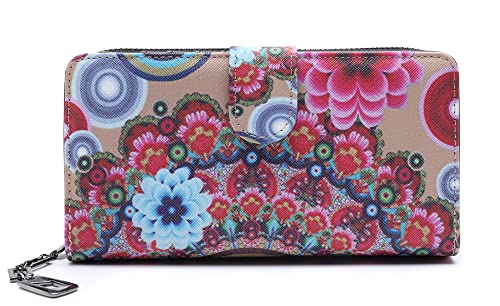 irisaa Portefeuille pour femme - Multicolore - Motif floral - Avec fermeture éclair - Design vintage - Rouge - Fleurs rouges ethniques., Taille unique Cover