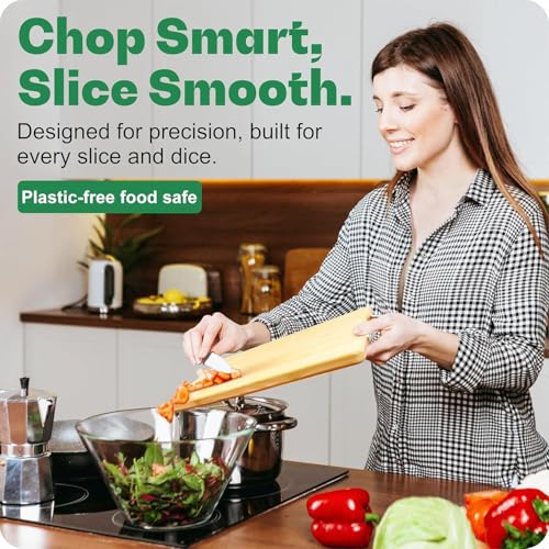 Image of TEKCOOL Bamboo Chopping Board /Vegetable Cutting Board for Kitchen with Metal Handle | Natural Bamboo | Recyclable | Biodegradable (30cm X 20cm):