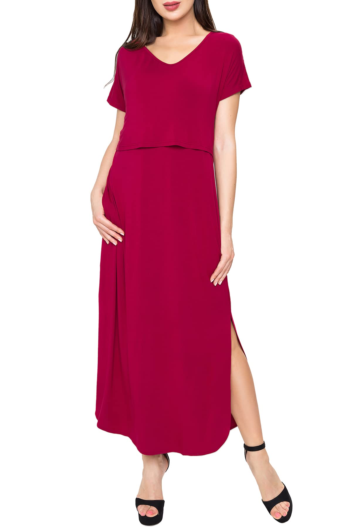 Smallshow Vestido De Lactancia para Mujer Vestido Largo Split Dress De Maternidad
