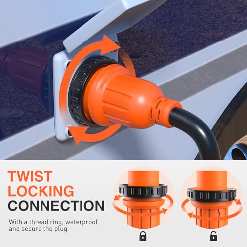 Image of Nilight 30 Amp 50FT RV Locking Extension Cord with Adapter 15Amp to 30Amp 125V Heavy Duty 10 Gauge Pure Copper STW Wire ETL Listed 3 Prong TT-30P L5-30R 30F /30M Weatherproof Suit for Camper Trailer
