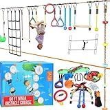 Hyponix Ninja Obstacle Course for Kids – 2 x 60 ft Slacklines with 13 Weatherproof Obstacles – Monkey Net, Ratchet-Tight Tech, Supports 880 lbs – Climbing & Swinging Backyard Fun