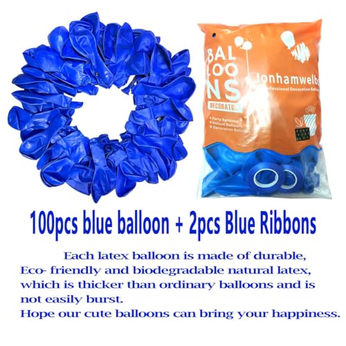 Image of Jonhamwelbor Royal Blue Balloons 100 Pack 12 inches - Blue Helium Balloons - Matte Dark Blue Latex for Wedding Birthday Baby Shower Under Sea Party Graduation Decorations