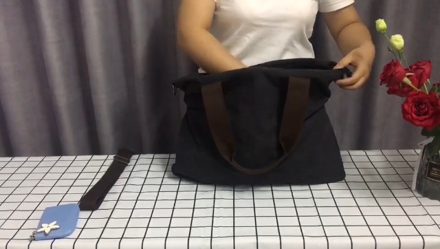 Bolso Tote de Lona para Mujer, Negro miniatura 7