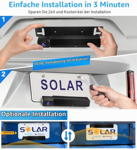 URVOLAX Solar Rückfahrkamera Kabellos mit 5 Zoll Monitor, 1080P DIY Installation Auto...