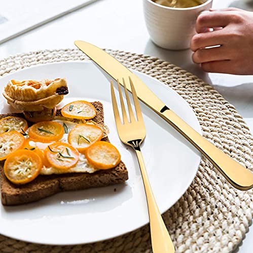 Image of Gold Silverware Set, Gold Flatware Set for 4, Stainless Steel Tableware Cutlery Set, Utensil Sets for Kitchen, Forks and Spoons Silverware (Gold, Set of 15)